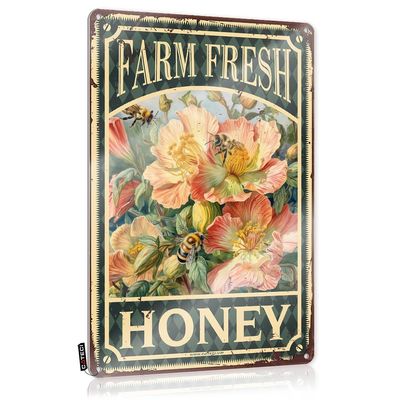 Farm Fresh Bee Honey Tin Sign Metal Art Wall Decorvintage Room Decorguest Bathroom Toiletriesbedroom Decor For Women (Color : Colour, Size : 30X40CM)