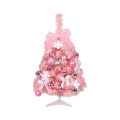 belupai 23.6in Tabletop Mini Christmas Tree, Artificial Christmas Tree with Hanging Balls and LED Light, Tabletop Small Xmas Tree for Home Office Reception Desks School Wedding Decorations(Pink)
