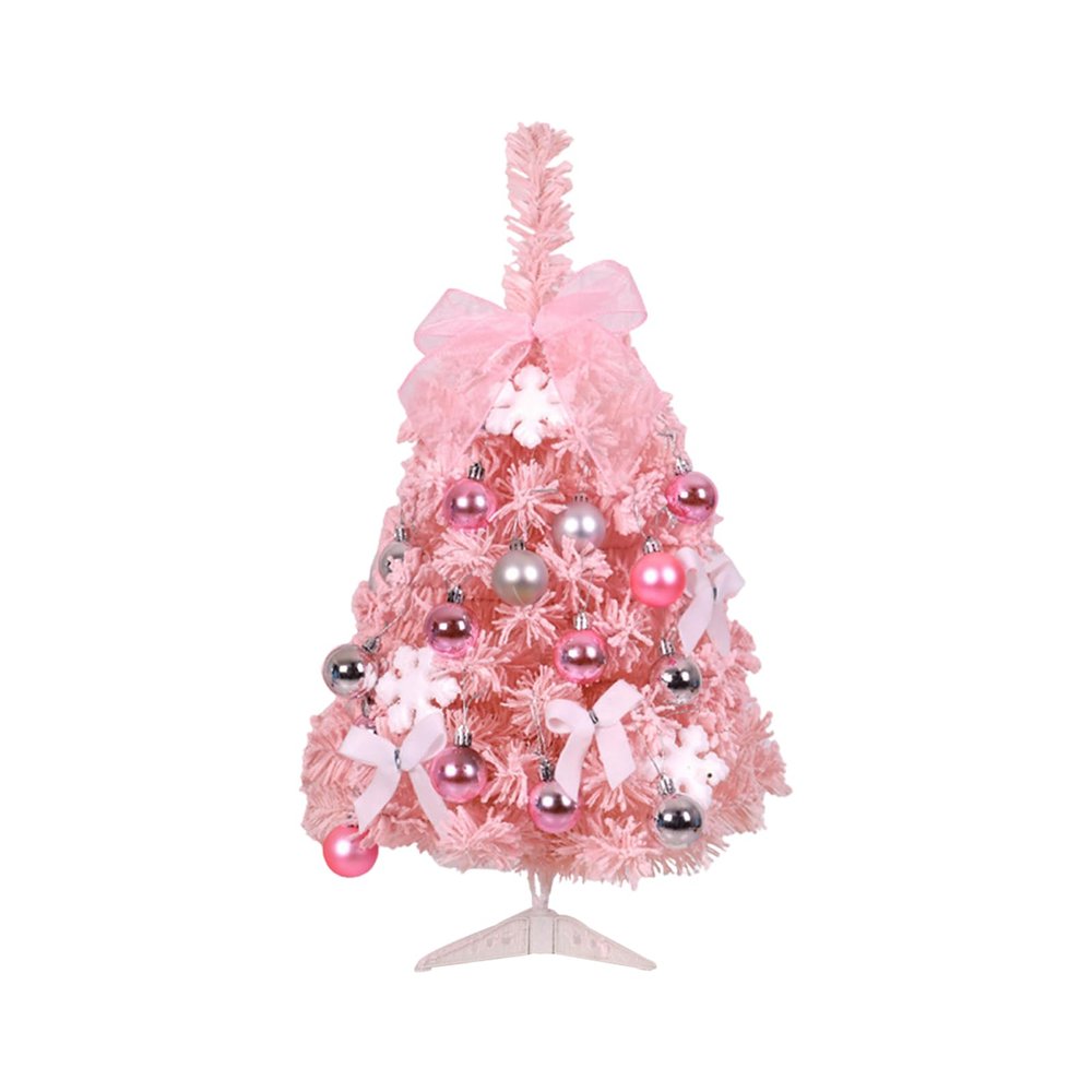 belupai 23.6in Tabletop Mini Christmas Tree, Artificial Christmas Tree with Hanging Balls and LED Light, Tabletop Small Xmas Tree for Home Office Reception Desks School Wedding Decorations(Pink)