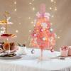 belupai 23.6in Tabletop Mini Christmas Tree, Artificial Christmas Tree with Hanging Balls and LED Light, Tabletop Small Xmas Tree for Home Office Reception Desks School Wedding Decorations(Pink) view 4