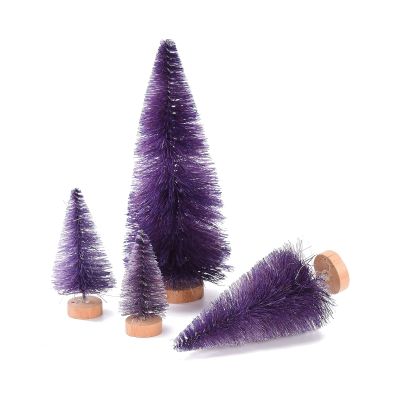 16pcs Mini Christmas Trees, Artificial Sisal Snow Frost Trees, Pine Trees Ornaments with Wooden Base Winter Crafts, Winter Snow Ornaments for Xmas Holiday Party Home Tabletop Decor(16pcs purple)