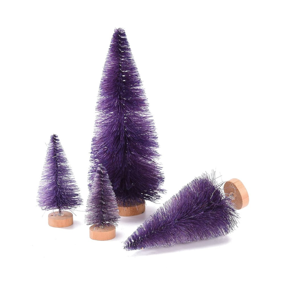 16pcs Mini Christmas Trees, Artificial Sisal Snow Frost Trees, Pine Trees Ornaments with Wooden Base Winter Crafts, Winter Snow Ornaments for Xmas Holiday Party Home Tabletop Decor(16pcs purple)