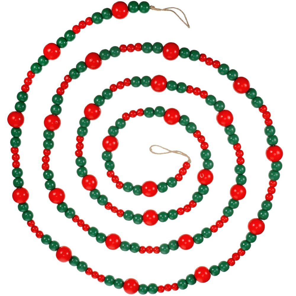 Boao 10 Feet Christmas Wooden Beads Garland Red and Green Christmas Tree Garland Wall Hanging Prayer Beads for Holiday Home Rustic Farmhouse Natural Boho Decor