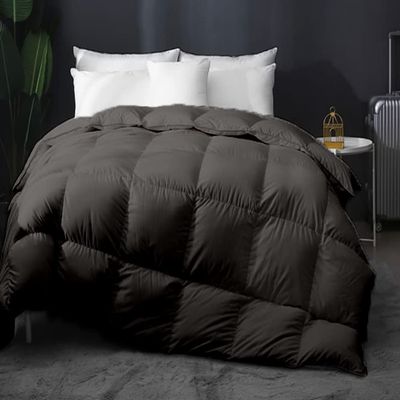 Home Decor 1000-TC Box Plated Down Alternative Comforter Oversized Queen Size 98 x 98 Inches 1-pc Comforte & 4pc Pillow Shams, 600 GSM Micro Fill & 4-8 Corner Tabs & Very Soft Fill Power