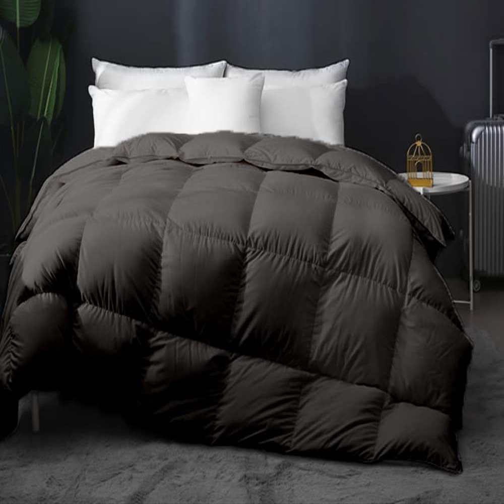 Home Decor 1000-TC Box Plated Down Alternative Comforter Oversized Queen Size 98 x 98 Inches 1-pc Comforte & 4pc Pillow Shams, 600 GSM Micro Fill & 4-8 Corner Tabs & Very Soft Fill Power
