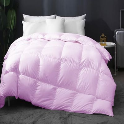Home Decor 1000-TC Box Plated Down Alternative Comforter Oversized Queen Size 98 x 98 Inches 1-pc Comforte & 4pc Pillow Shams, 600 GSM Micro Fill & 4-8 Corner Tabs & Very Soft Fill Power