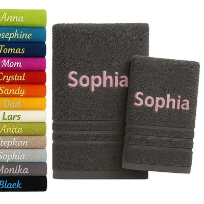 2 Pieces Personalised Bath Towel and Hand Towel with Name Beautifully Embroidered Name Custom Towel 2 Pack Cotton Towel Set Personalized Gift (Graphite)
