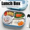 Yosoo Stainless Steel Lunch Box, 4 Grid Portable Box, Food Storage Container, Good Sealing Performance, Includes Spoons and Chopsticks (Four grid lunch box with soup bowl: blue) view 4