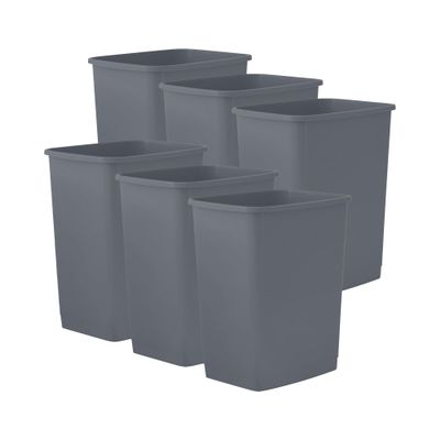 Superio 4.5 Gallon Plastic Trash Can, Waste Bin for Home, Kitchen, Office, Bedroom, Bathroom- 18 Qt (6 Pack, Dark Grey)