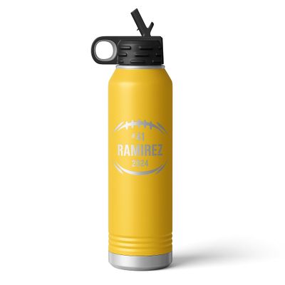 Alterd Industries Football Water Bottle - Football Water Bottle with Straw, Sideline Bottle, Engraved Water Bottle, Personalized, Football Player (Yellow)