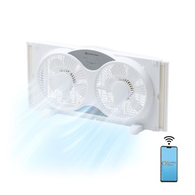 Comfort Zone 9-Inch Smart WiFi Twin Window Fan  3-Speed Dual Blade Fan with App & Voice Control, Reversible Exhaust, Cooling & Circulate Modes, Expandable 23.5" to 37", Bug Screen