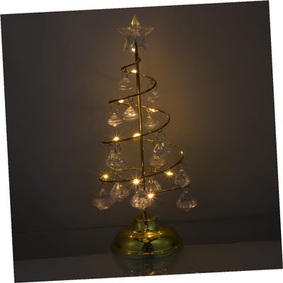 Golden Iron Art Crystal Christmas Tree Night Light, Desktop Ornament