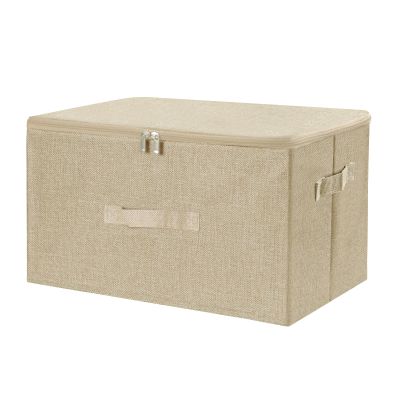 ANMINY Storage Bins with Zipper Lids 36 Qt Lidded Fabric Storage Boxes Baskets Cubes with Handles Collapsible Washable Cotton Linen Closet Shelf Clothes Organizer Containers - Beige, Large