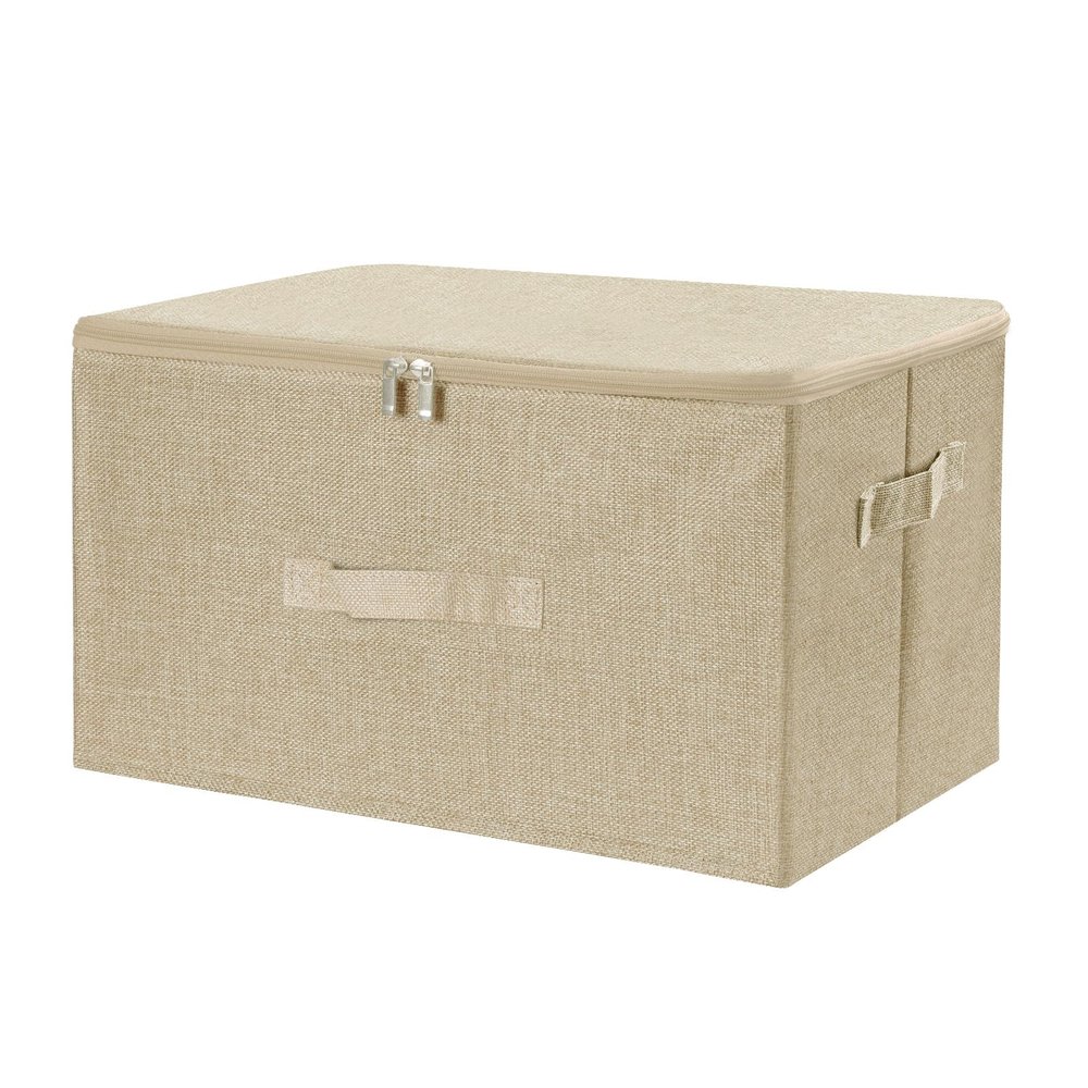ANMINY Storage Bins with Zipper Lids 36 Qt Lidded Fabric Storage Boxes Baskets Cubes with Handles Collapsible Washable Cotton Linen Closet Shelf Clothes Organizer Containers - Beige, Large