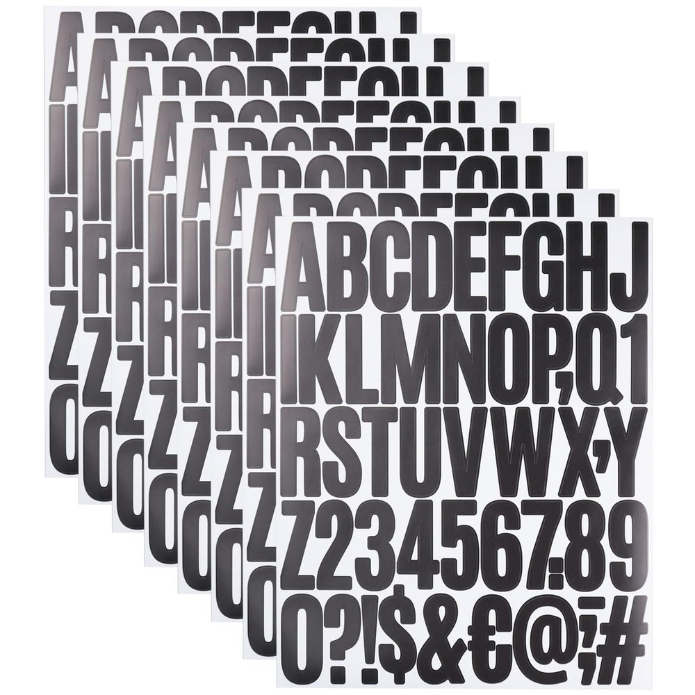 8 Sheets Letter Number Stickers, 2 Inch Vinyl Alphabet Stickers Black