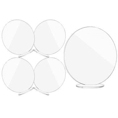 HOMSFOU 5sets Acrylic Place Cards for Weddings Round Blank Signs Base Clear Tabletop Display Stands for Reception Parties Events Reusable Cards
