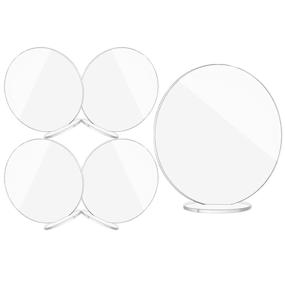HOMSFOU 5sets Acrylic Place Cards for Weddings Round Blank Signs Base Clear Tabletop Display Stands for Reception Parties Events Reusable Cards