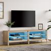 WAMPAT Farmhouse TV Stand for 75 Inch TV, LED Wood Entertainment Center for 70 65 55 inch TV Console Media Table with 4 Big Storage for Living Room Bedroom, Oak view 1