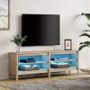 WAMPAT Farmhouse TV Stand for 75 Inch TV, LED Wood Entertainment Center for 70 65 55 inch TV Console Media Table with 4 Big Storage for Living Room Bedroom, Oak view 2