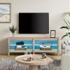 WAMPAT Farmhouse TV Stand for 75 Inch TV, LED Wood Entertainment Center for 70 65 55 inch TV Console Media Table with 4 Big Storage for Living Room Bedroom, Oak view 3