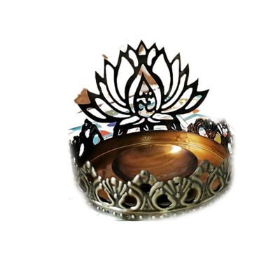 Candle Holder Metal Hollow Out Sitting Buddha Maitreya Lotus Flower Light and Shadow Art Candlestick