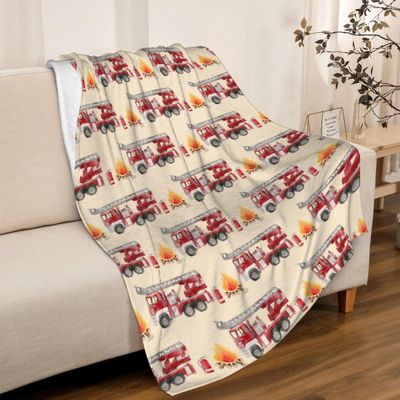 SUPERICH Fire Truck Fleece Throw Blanket - Cozy Flannel Air Conditioning Blanket for Couch, Bed - 80x60 inches - Adult