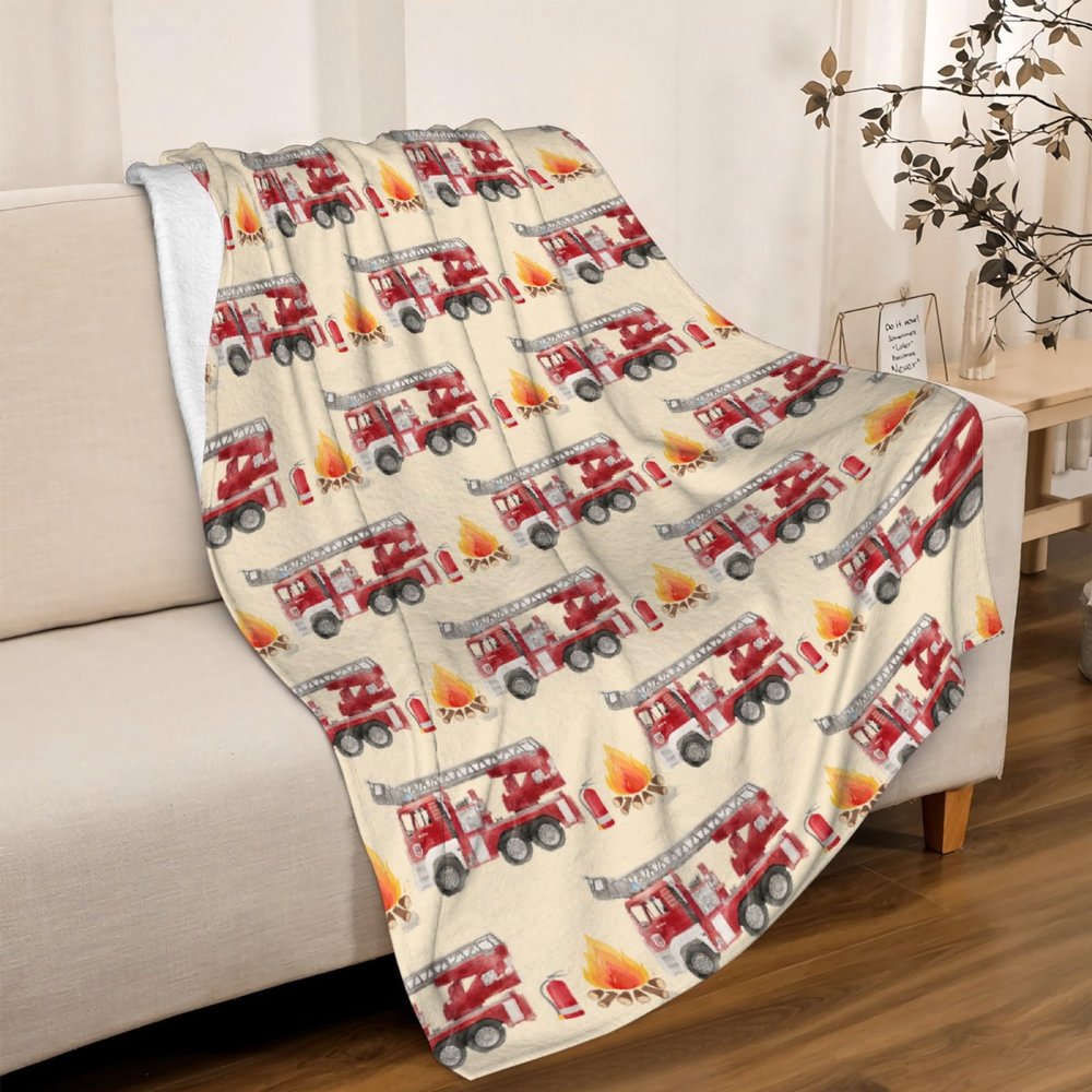 SUPERICH Fire Truck Fleece Throw Blanket - Cozy Flannel Air Conditioning Blanket for Couch, Bed - 80x60 inches - Adult