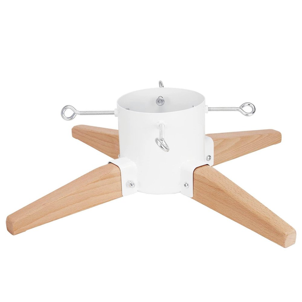 HarcoHome Christmas Tree Stand for Live Tree 8ft, Metal and Beech Hardwood Christmas Tree Holder with Spike for Fresh Tree, Tree Base for Real Tree, Arch Design, Seasonal Decor (White)