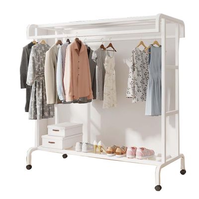 Garment Rack Heavy Duty On Wheels, Double Rod Clothing Garment Rack, Sturdy Metal Hanging Holder, Freestanding Closet Wardrobe System, for Dorm Bedroom Home Balcony