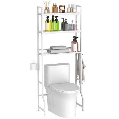 NOVIMANGO Over Toilet Storage 3 Tier Bathroom Organizer Over Toilet Above Toilet Storage Rack Freestanding Bathroom Space Saver Over Toilet Bathroom Organizer White for Restroom, Laundry, Wooden