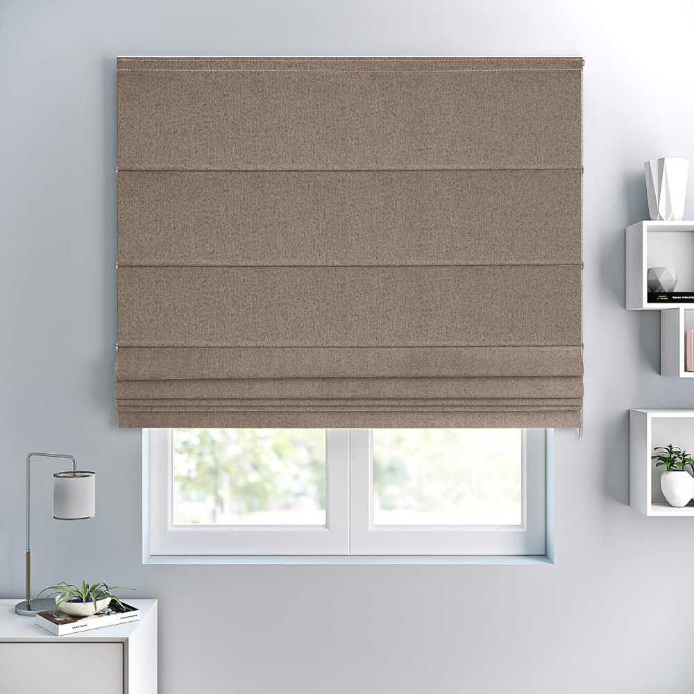 Hiifroy Corded Roman Blinds for Windows, Room Darkening Fabric Shades for Home Living Room Bedroom, Sand Brown, 46" W x 72" H