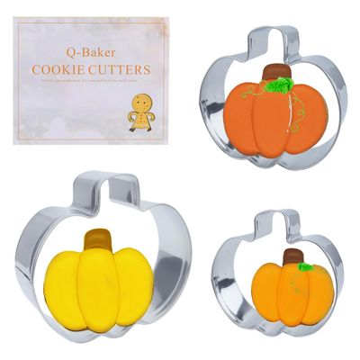 3 PCS Fall Pumpkin Cookie Cutters, 3.85", 3.2", 2.25"Halloween Thanksgiving Cookie Cutters for Harvest Holiday Decoration Party Supplies