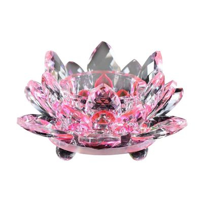 Crystal Glass Lotus Flower Candle Tea Light Holder Buddhist Candlestick