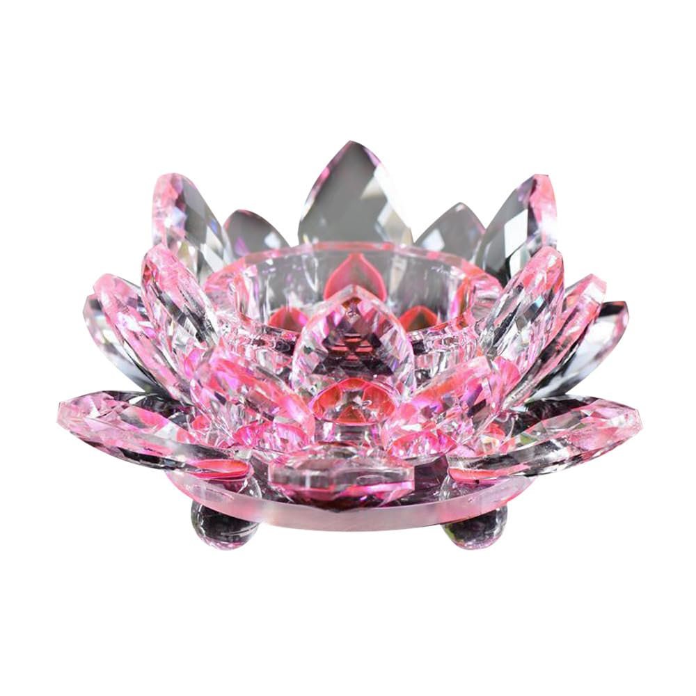 Crystal Glass Lotus Flower Candle Tea Light Holder Buddhist Candlestick