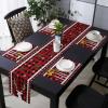 Christmas Plaid Table Mats Set of 6 With Table Runner 90 Inches Long,Cotton Linen Tablerunner Burlap Kitchen Dining Placemats for Party/Wedding/Coffee Party,Xmas Red Elk Winter Snowflake Poinsettia view 1