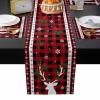 Christmas Plaid Table Mats Set of 6 With Table Runner 90 Inches Long,Cotton Linen Tablerunner Burlap Kitchen Dining Placemats for Party/Wedding/Coffee Party,Xmas Red Elk Winter Snowflake Poinsettia view 2