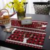 Christmas Plaid Table Mats Set of 6 With Table Runner 90 Inches Long,Cotton Linen Tablerunner Burlap Kitchen Dining Placemats for Party/Wedding/Coffee Party,Xmas Red Elk Winter Snowflake Poinsettia view 4
