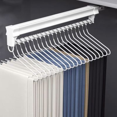 YUGXTH Adjustable Closet Rod, Pull-Out Closet Valet Rod, Length 30-60cm Sliding Clothes Rail, Pull Out Pants Rack, Bearing 35kg(White,61cm/24in)