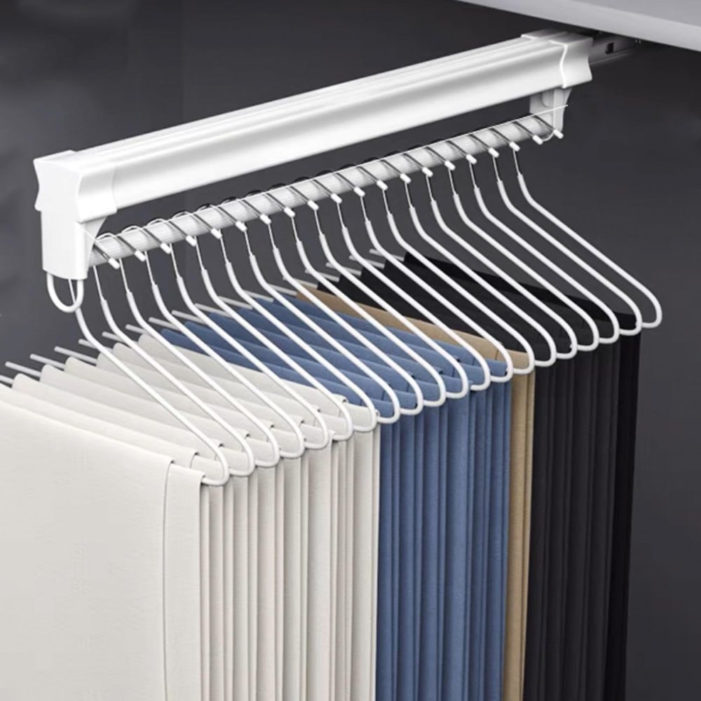 YUGXTH Adjustable Closet Rod, Pull-Out Closet Valet Rod, Length 30-60cm Sliding Clothes Rail, Pull Out Pants Rack, Bearing 35kg(White,61cm/24in)