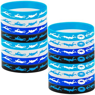 PIBIPAID 24PCS Swimming Silicone Wristband Party Favors -Swimming Rubber Wristband Party Supplies Decorations Swimming Action Sport Themed Birthday Party Favors