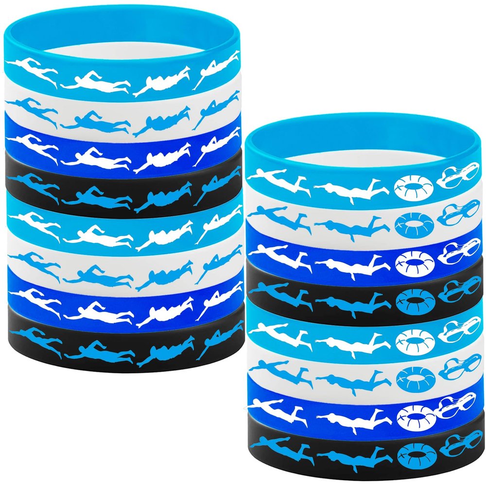 PIBIPAID 24PCS Swimming Silicone Wristband Party Favors -Swimming Rubber Wristband Party Supplies Decorations Swimming Action Sport Themed Birthday Party Favors