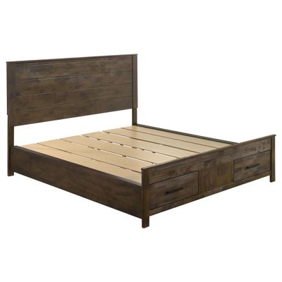 Coaster Home Furnishings - Woodmont - Wood - California King Panel Bed with Storage Footboard, Block Legs, Horizontal Panel Headboard, and Two Drawers - Bedroom - Rustic Golden Brown - 222631KW