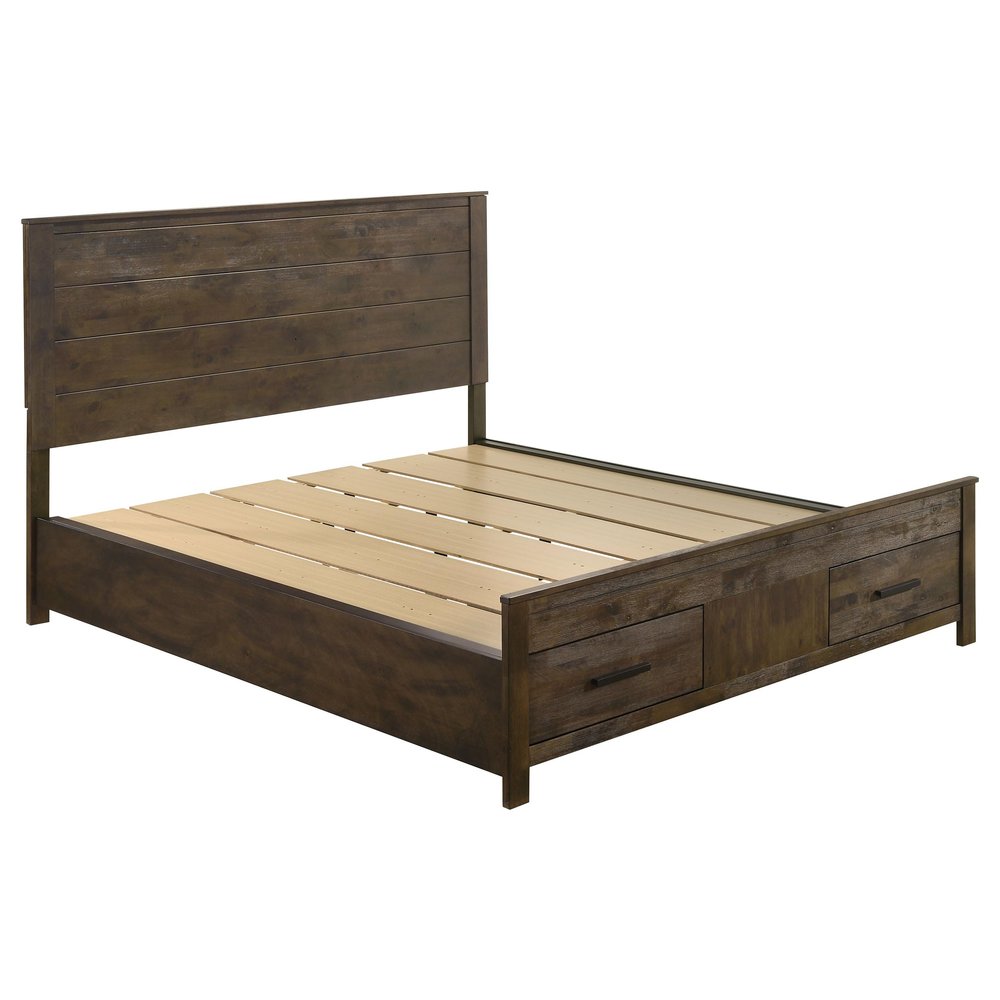 Coaster Home Furnishings - Woodmont - Wood - California King Panel Bed with Storage Footboard, Block Legs, Horizontal Panel Headboard, and Two Drawers - Bedroom - Rustic Golden Brown - 222631KW