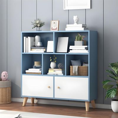 KWOKING 9.5" W Closed Storage Bookcase Wooden Bookshelf with Shelves & Doors Bookshelf Landing Solid Wood Leg Bookcase Multifunctional Rack Student Storage Cabinet Blue 31.5" L x 9.4" W x 42.1" H