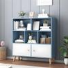 KWOKING 9.5" W Closed Storage Bookcase Wooden Bookshelf with Shelves & Doors Bookshelf Landing Solid Wood Leg Bookcase Multifunctional Rack Student Storage Cabinet Blue 31.5" L x 9.4" W x 42.1" H view 1