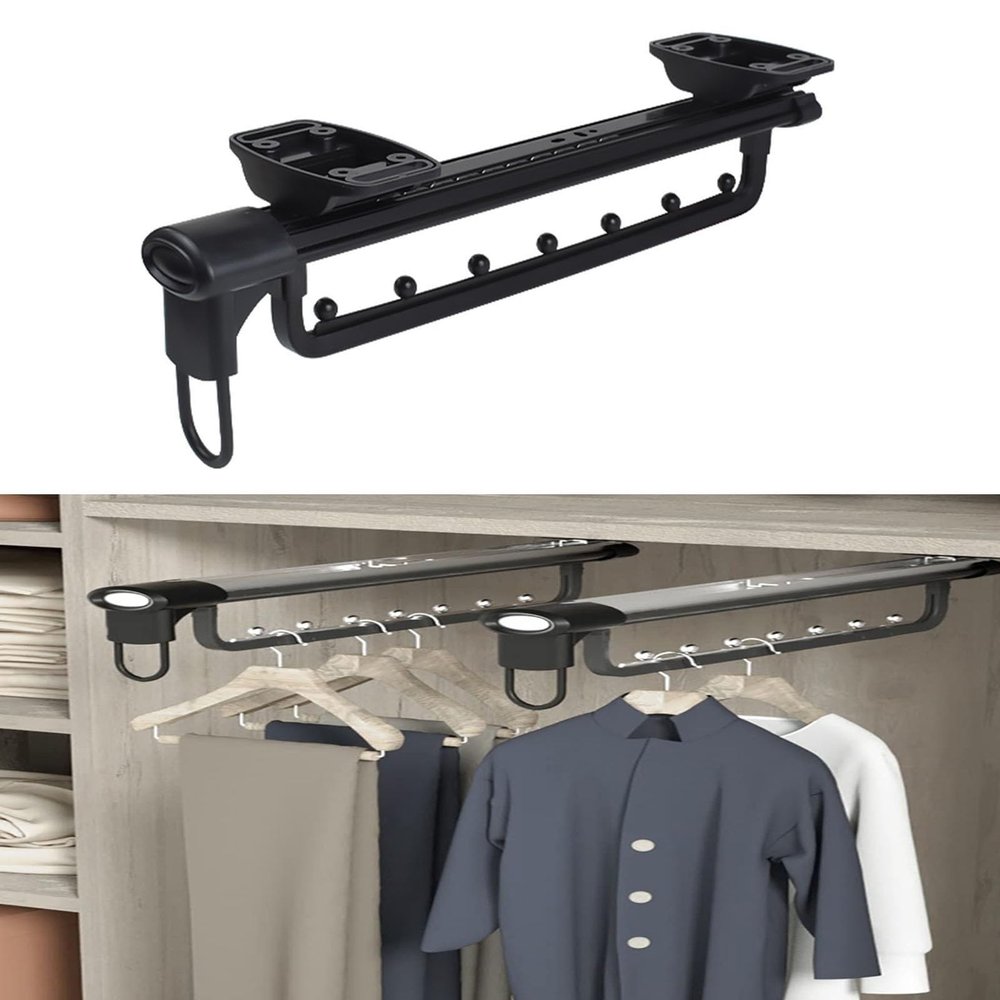 Extendable Pull Out Closet Rod - Wardrobe Pull-Out Trousers Rack, Adjustable 25-46 Cm Clothes Rail Wardrobe, Hanger Extendable Trouser Hanger, for Closet Organizer Slide Rail, 35 Kg Capacity ( Size :