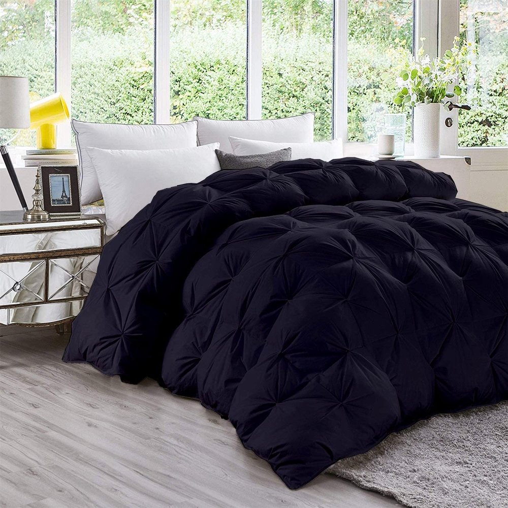 LinenHouse 1000-TC Pinch Pleated Down Comforter Oversized King Size 116 x 98 Inches 1-Piece All-Season Duvet Insert/Comforter, 500 GSM Micro Fill with All Side Corner Tabs 100% Microfiber Fill Power