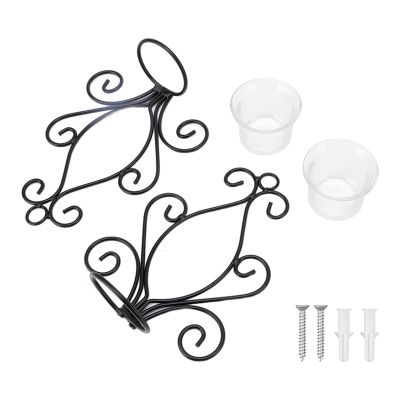 TANIQIACA European Style Swirl Iron Art Wall Sconce Candle Holder, 2 Set Candle Holder Swirl Iron Art Pattern Wall Mounted Candle Holder with Tray for Bedroom