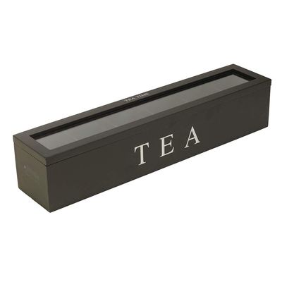 Divided Storage Organizer Container with 6 Compartments Food Storage Bin Wooden Tea Drawer Box Pantry Bin for Snacks Tea Bags Coffee Sugar (Black)