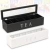 Divided Storage Organizer Container with 6 Compartments Food Storage Bin Wooden Tea Drawer Box Pantry Bin for Snacks Tea Bags Coffee Sugar (Black) view 3